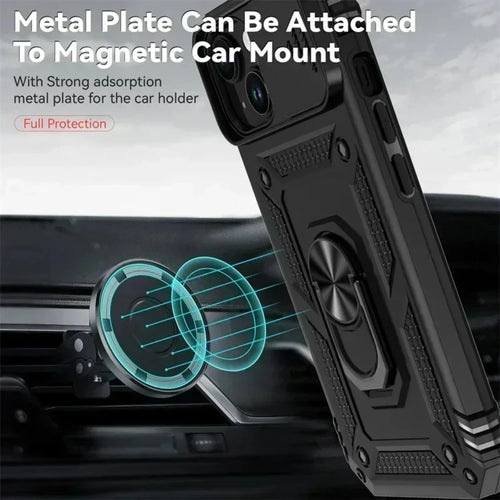 Capa Armor Magnética com Suporte Giratório para iPhone | Proteção Militar