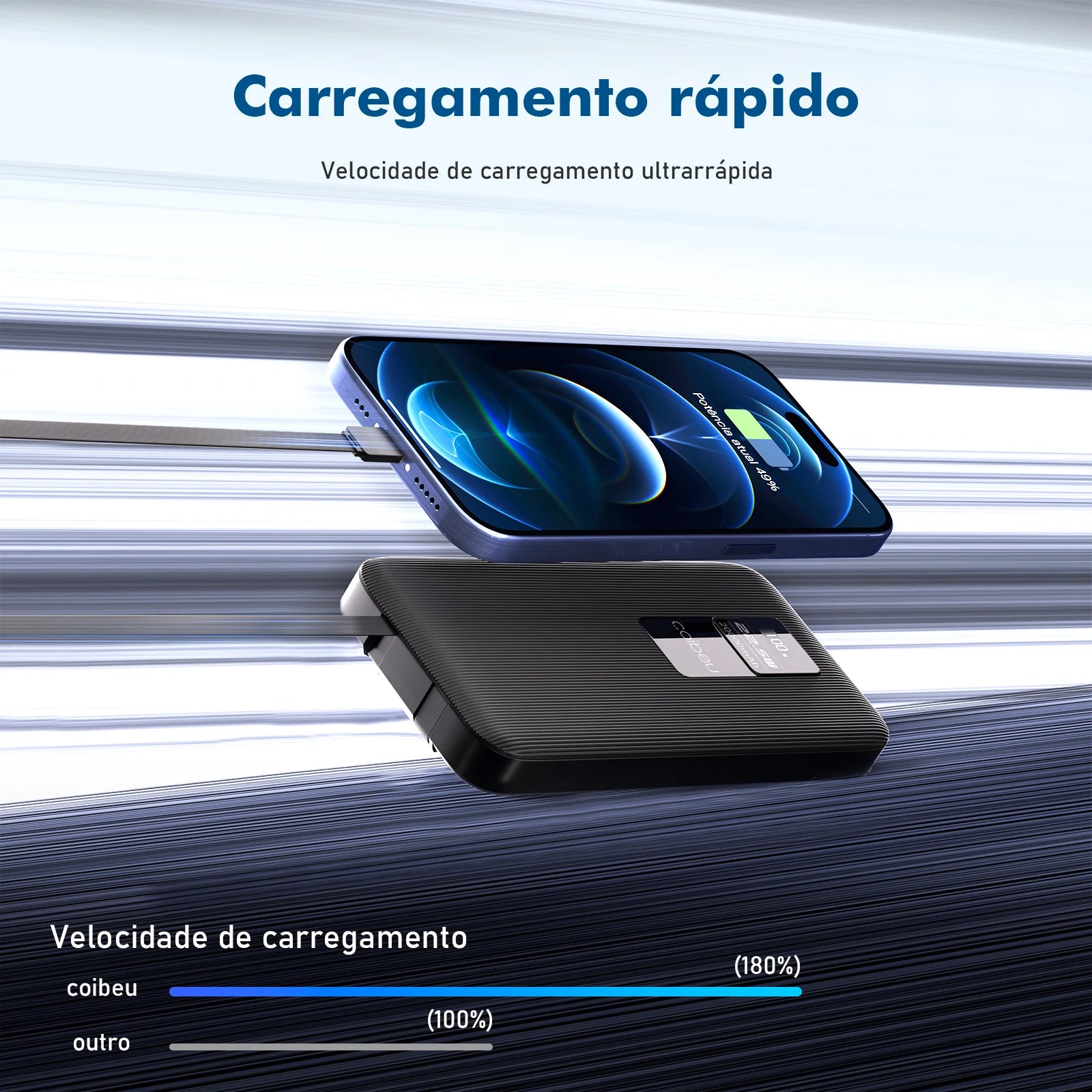 Power Bank Premium 22.5W com Cabos Integrados, Display Digital e Carregamento Rápido