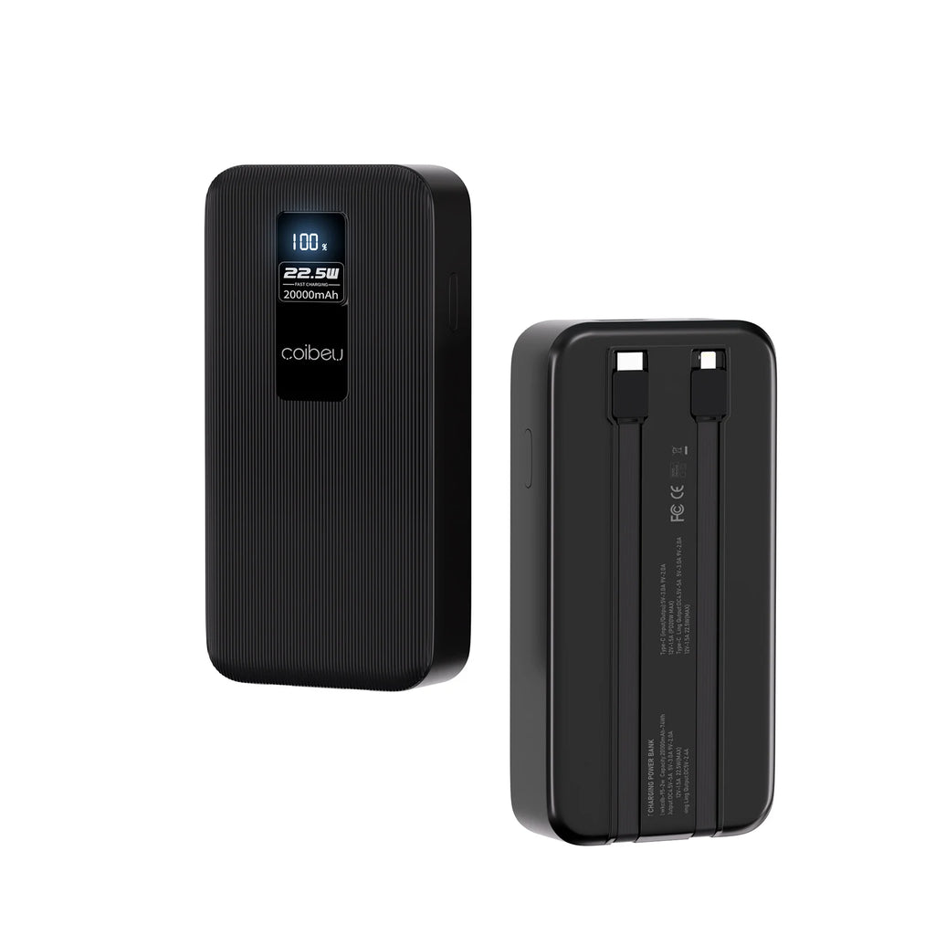 Power Bank Premium 22.5W com Cabos Integrados, Display Digital e Carregamento Rápido