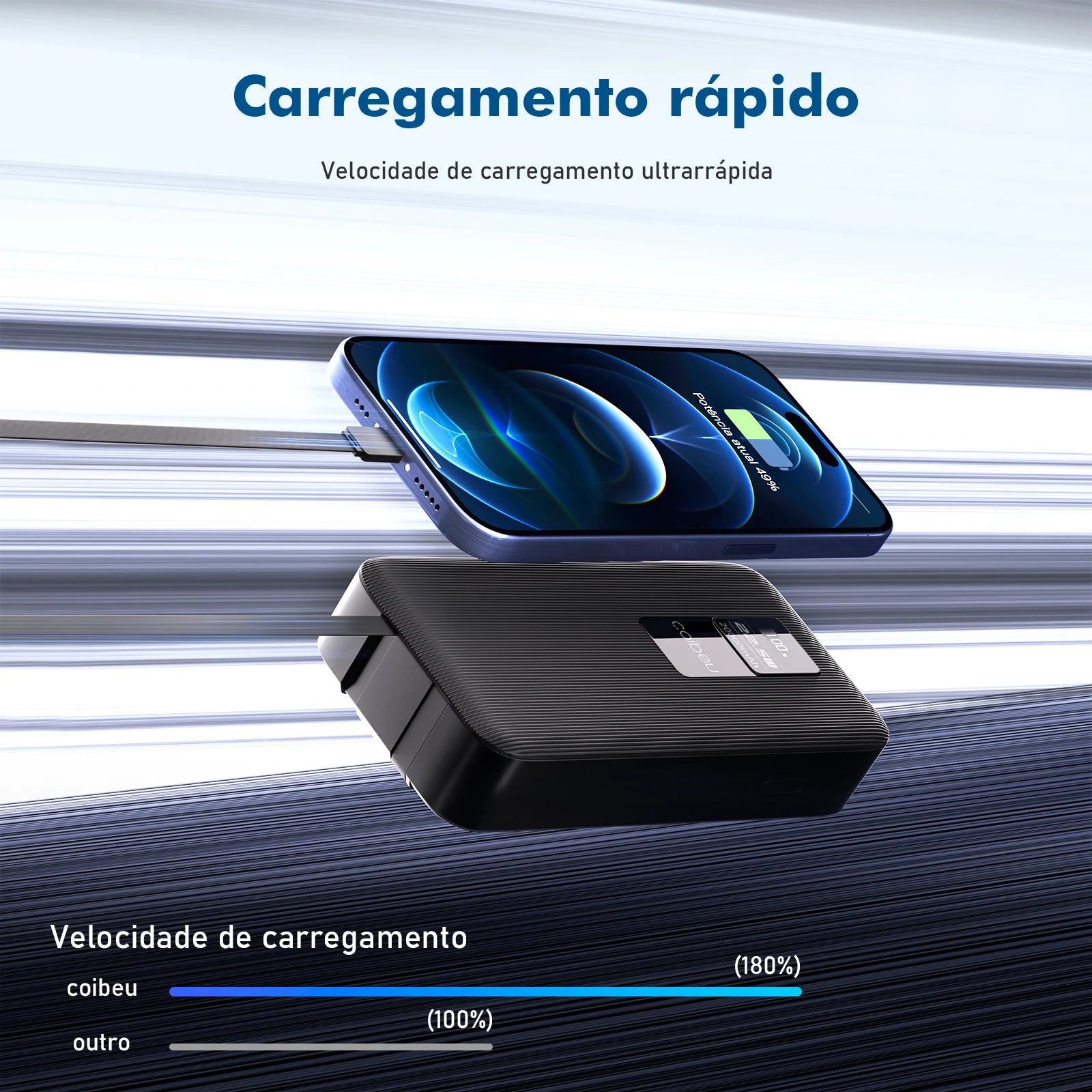 Power Bank Premium 22.5W com Cabos Integrados, Display Digital e Carregamento Rápido
