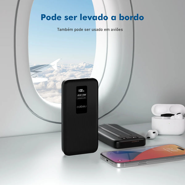 Power Bank Premium 22.5W com Cabos Integrados, Display Digital e Carregamento Rápido