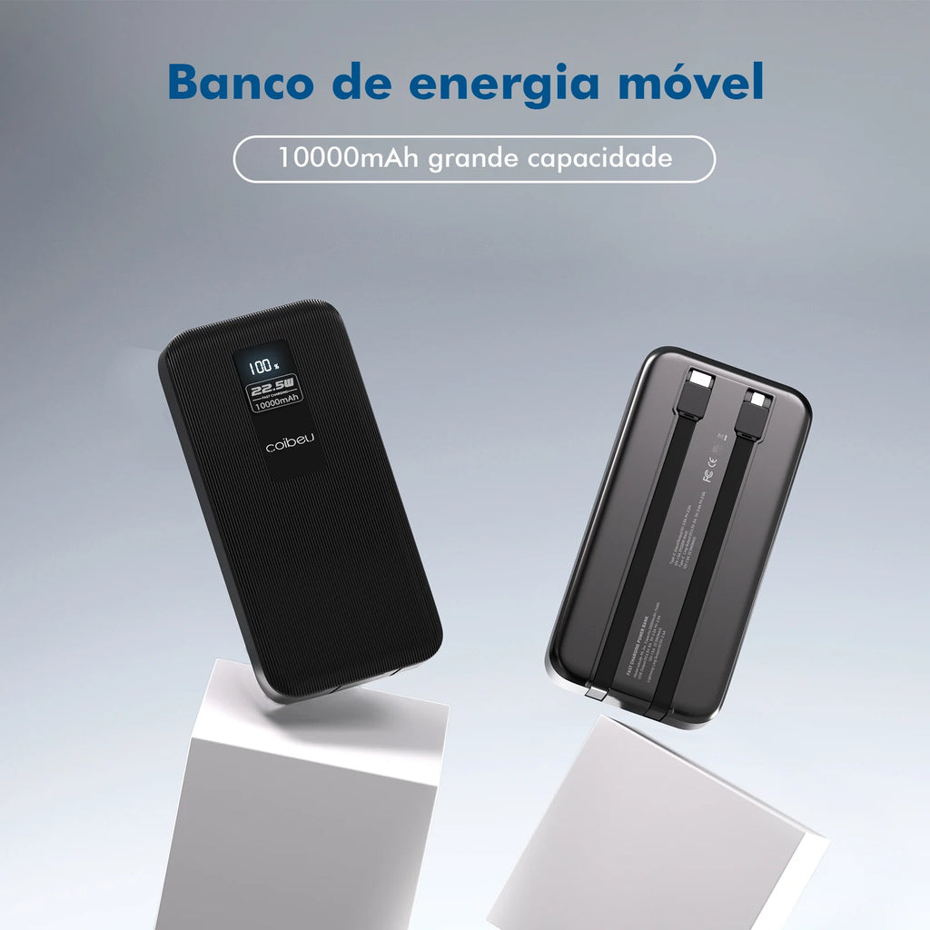 Power Bank Premium 22.5W com Cabos Integrados, Display Digital e Carregamento Rápido