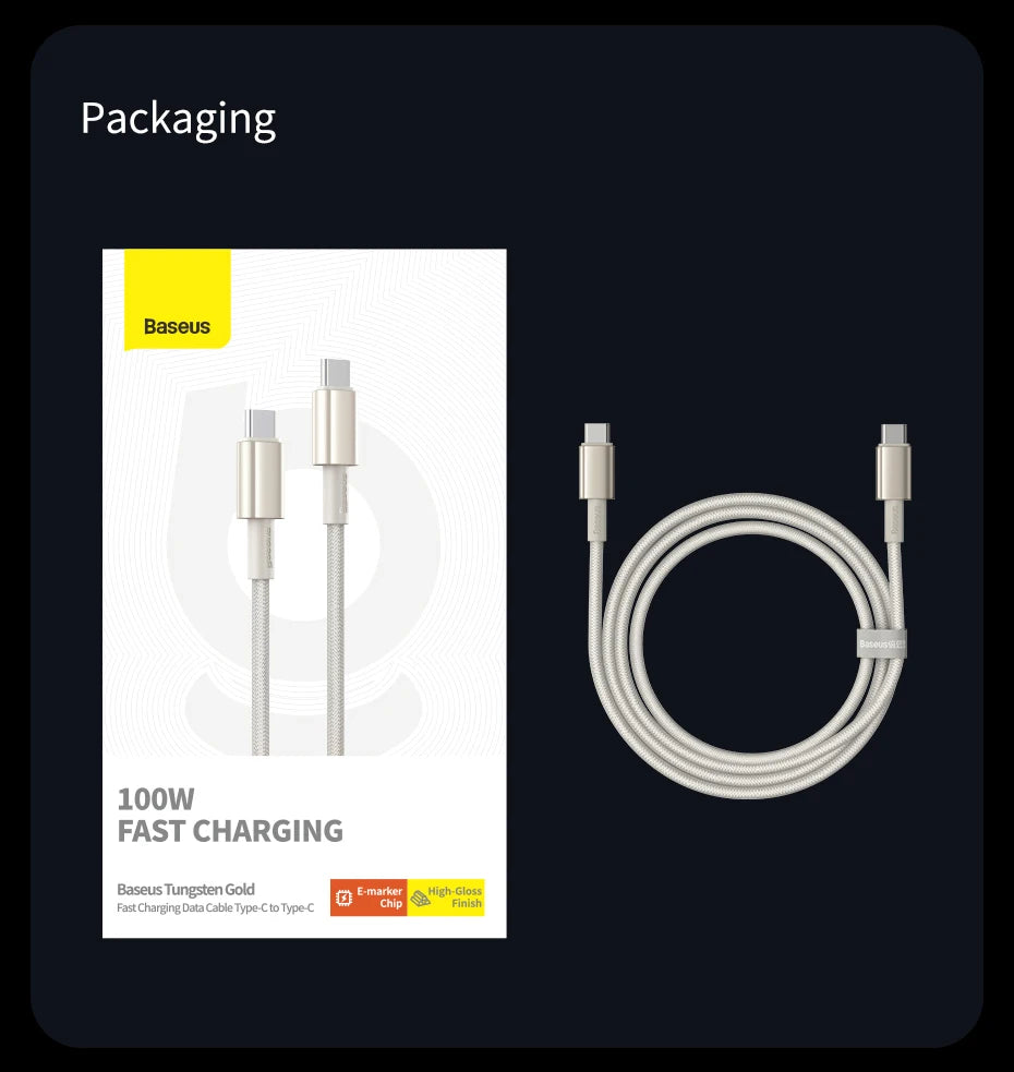 Cabo USB-C Baseus 100W PD | Carregamento Rápido e Alta Durabilidade