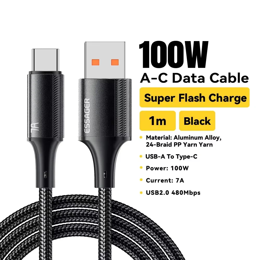 Cabo USB-C Essager 100W 7A | Carregamento Rápido