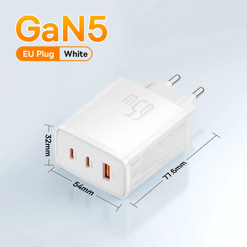 Carregador Baseus GaN 65W USB-C PD | Carregamento Rápido