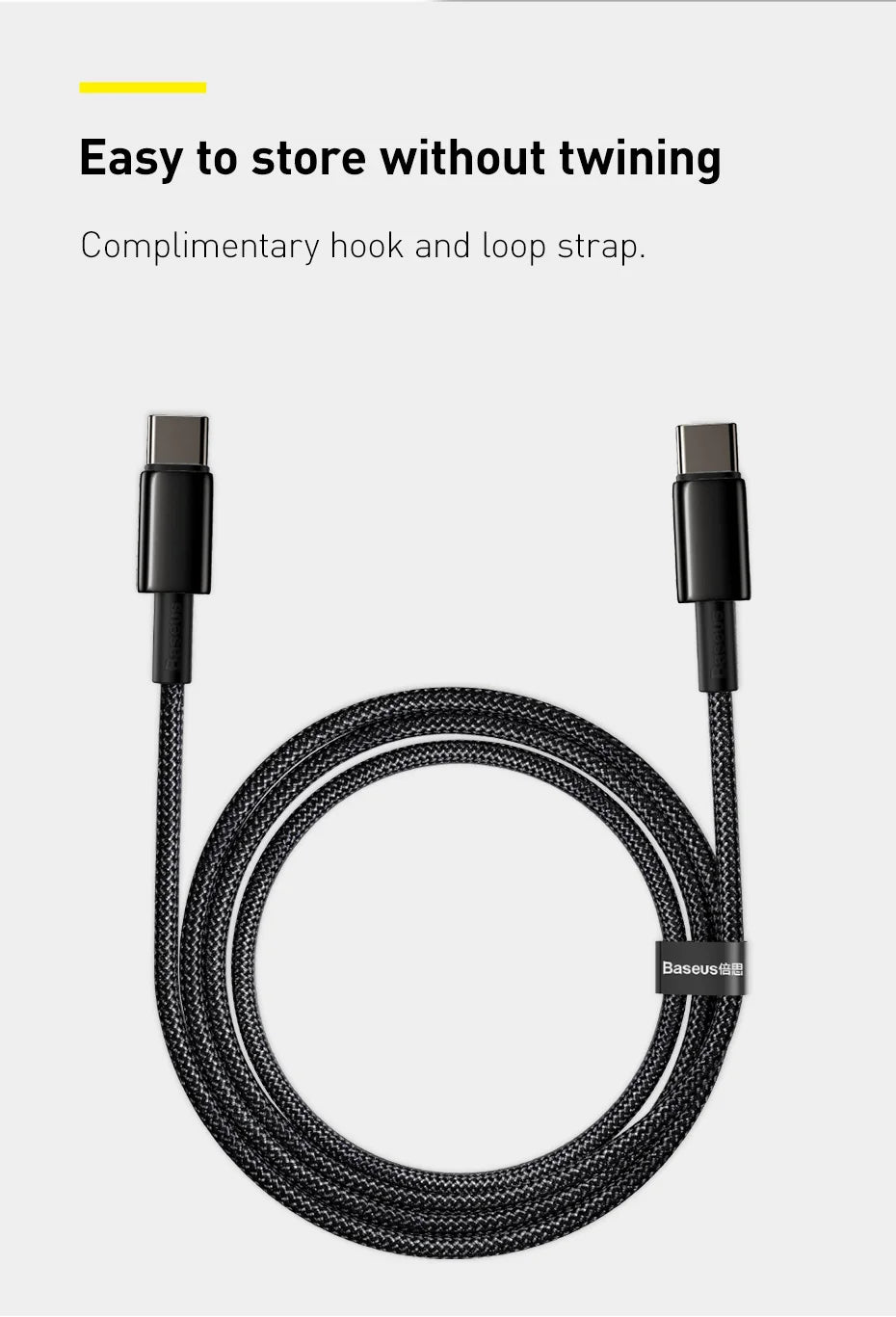 Cabo USB-C Baseus 100W PD | Carregamento Rápido e Alta Durabilidade