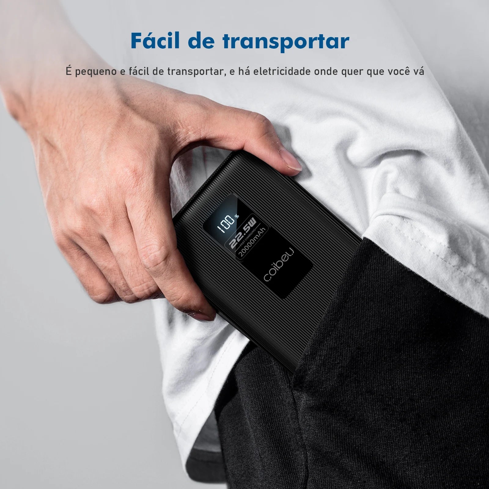 Power Bank Premium 22.5W com Cabos Integrados, Display Digital e Carregamento Rápido