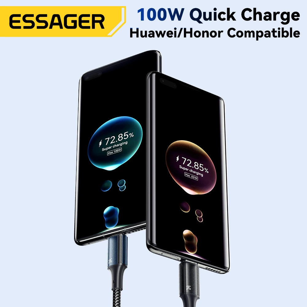 Cabo USB-C Essager 100W 7A | Carregamento Rápido