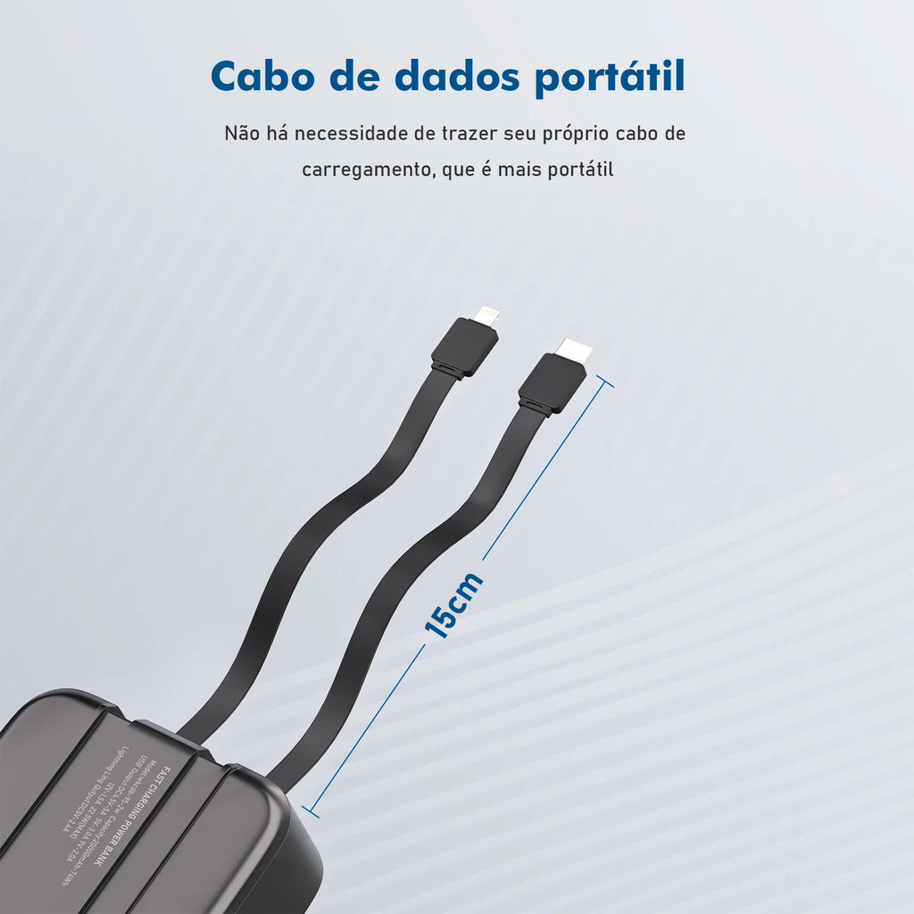 Power Bank Premium 22.5W com Cabos Integrados, Display Digital e Carregamento Rápido