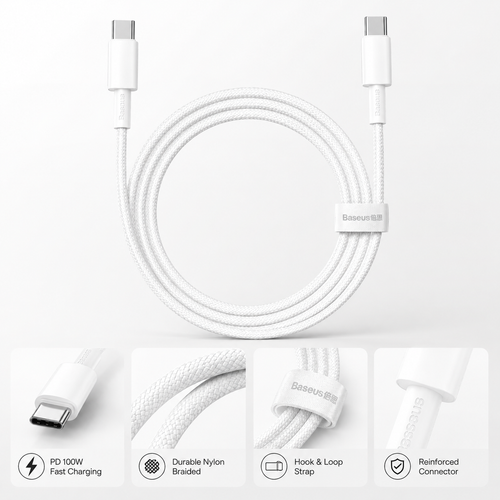Cabo USB-C Baseus 100W PD | Carregamento Rápido e Alta Durabilidade