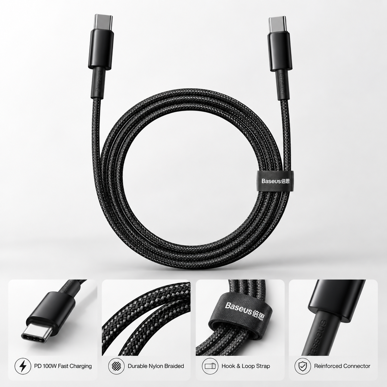 Cabo USB-C Baseus 100W PD | Carregamento Rápido e Alta Durabilidade