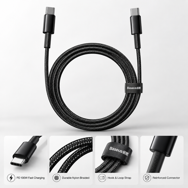 Cabo USB-C Baseus 100W PD | Carregamento Rápido e Alta Durabilidade