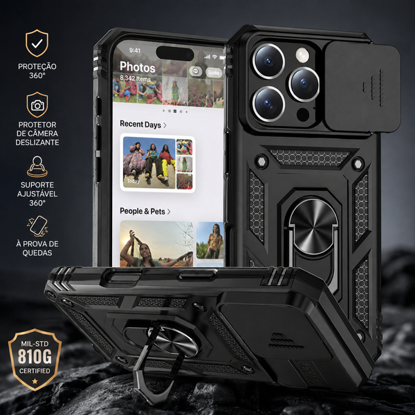 Capa Armor Magnética com Suporte Giratório para iPhone | Proteção Militar