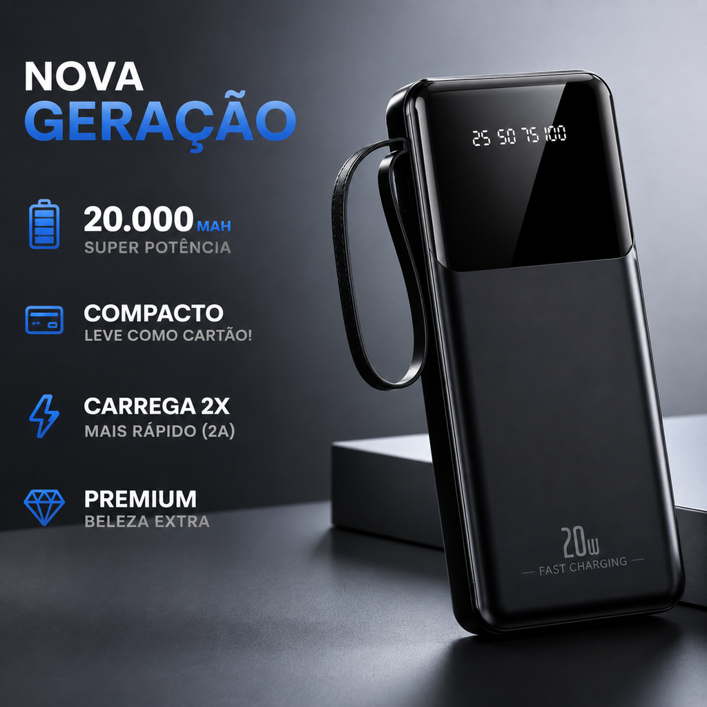 Power Bank 20.000mAh 22.5W com Display Digital | Nexora Tecnologia