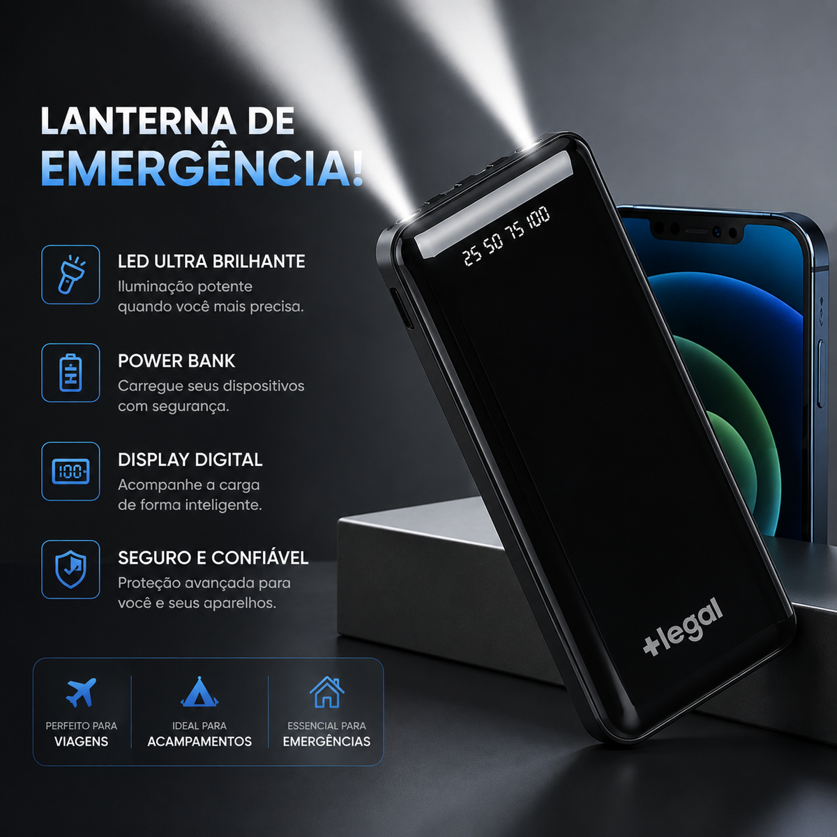 Power Bank 20.000mAh 22.5W com Display Digital | Nexora Tecnologia